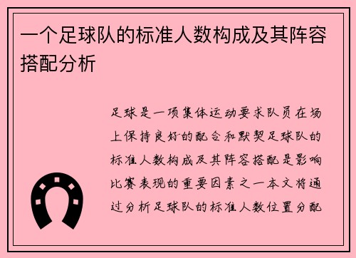 一个足球队的标准人数构成及其阵容搭配分析